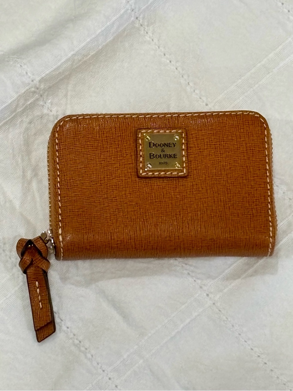 Dooney & Bourke Saffiano Brown Leather Zip Credit Card Case/Wallet